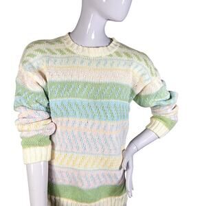 Vintage 90s VIVRE Knitted Crewneck Sweater Size Medium Pastel Colors Striped